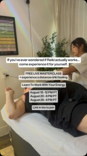 Tomorrow we begin! ✨

If you’ve been watching my Reiki content and thinking...

”I’m curious, but I still don’t really understand how this works.”

This is your chance to actually experience it.

I’m hosting my FREE masterclass, Learning To Work With Your Energy, where I’ll help you understand what energy work actually looks like and how it can support you when you’re feeling stressed, overwhelmed, disconnected, or simply ready for something to change.

And one of my favorite parts...

I’m going to be doing a LIVE Distance Reiki healing during the workshop so you don’t just have to hear me talk about Reiki—you’ll actually get to experience receiving it. 🤍

We have three opportunities to join:

✨ Tuesday, August 18 @ 12 PM PT
✨ Thursday, August 20 @ 6 PM PT
✨ Wednesday, August 26 @ 4 PM PT

Come exactly as you are. You don’t need any experience with Reiki or energy work.

Just bring an open mind and give yourself the opportunity to see what you feel.

Click my link in bio save your free spot. ✨